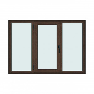 Fereastra 200x140cm, 3 canate, wenge (tabac), stanga si rabatare, Klass, 7cm, 6 camere, 2 garnituri - Img 1