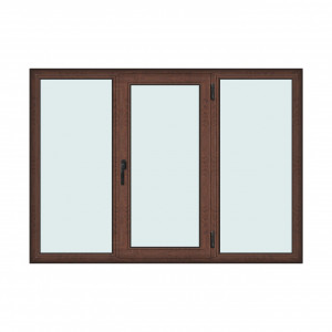Fereastra 210x150cm, 3 canate, maro, nuc, dreapta si rabatare, Klass, 7cm, 6 camere, 2 garnituri - Img 1