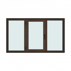 Fereastra 220x130cm, 3 canate, wenge (tabac), stanga si rabatare, Klass, 7cm, 6 camere, 2 garnituri - Img 1
