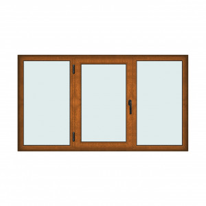 Fereastra 230x130cm, 3 canate, maro, stejar auriu, stanga si rabatare, Klass, 7cm, 6 camere, 2 garnituri