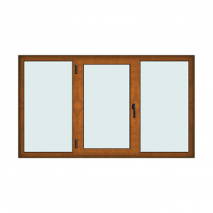 Fereastra 240x140cm, 3 canate, maro, stejar auriu, stanga si rabatare, Klass, 7cm, 6 camere, 2 garnituri