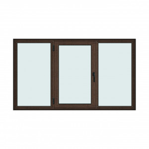 Fereastra 240x140cm, 3 canate, wenge (tabac), stanga si rabatare, Klass, 7cm, 6 camere, 2 garnituri - Img 1