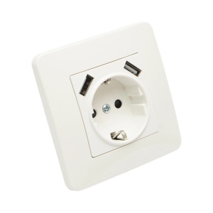 Priza schuko alba incastrata 220V, 16A, 2xUSB 5V 2.1A, PC 80x80mm, DISRP51 - Img 4