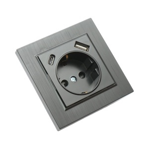 Priza schuko neagra incastrata 220V, 16A, 2xUSB A+C 5V 2.1A, ABS 80x80mm, DISRP40 - Img 4