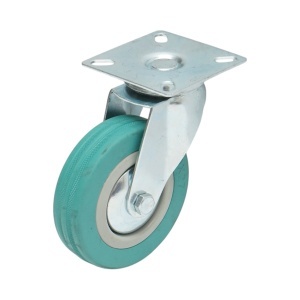 Roata pivotanta 100x26mm fara frana, cauciuc plin albastru, placa otel 75x75mm 55kg, DISVF73