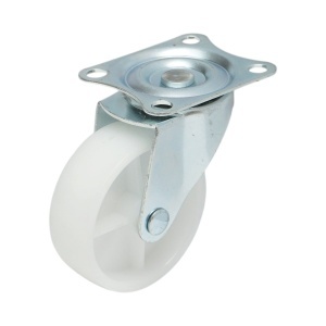 Roata pivotanta 73x25mm fara frana, polipropilena alba, placa otel 70x58mm 45kg, DISVF90