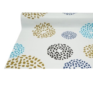 Rola fata de masa decorativa PVC 1.37x20m, grosime 0.18mm, textil 45 g/mp, model cerc multicolor Breckner Germany - Img 5
