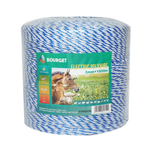 Rola fir alb-albastru fi 3mm 3x0.2mm SS, 1000m gard electric, rezistenta 7.8 Ohm - Img 1