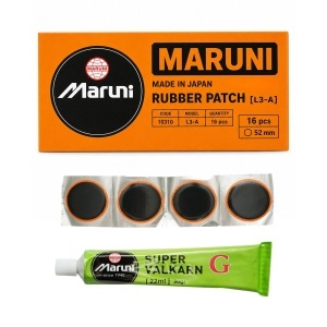 Set 16 petice vulcanizare rotunde 52mm + 1 tub adeziv Super Valcarn G 22ml pentru camere de aer L3-A Maruni made in Japan, DISVH77