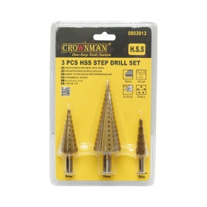 Set 3 burghie conice în 5 trepte 4-12mm, 9 trepte 4-20mm, 15 trepte 4-35mm din otel 4241 HSS pentru metal, aluminiu, lemn , Cod: DISPN69, Brand: CROWNMAN - Img 4