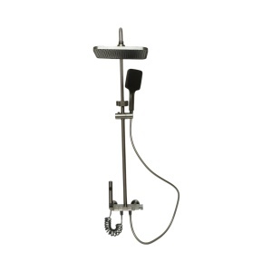 Set dus multifunctional cu termostat, 4 functii de curgere a apei, pipa cada, dus dreptunghiular tip ploaie, para de dus, dus bideu, grafit mat, aluminiu, DISVM22 - Img 3