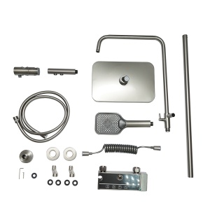 Set dus multifunctional cu termostat, afisaj digital temperatura apa, 4 functii de curgere a apei, pipa cada, dus dreptunghiular, dus de mana, dus bideu, gri, Cod: BK79261 - Img 2