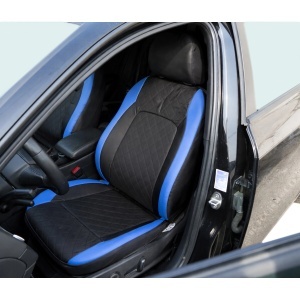 Set huse scaune auto universale Negru-Albastru Diamond, piele ecologica matlasata cu textil, fata + spate 9 piese, DISVG53 - Img 4