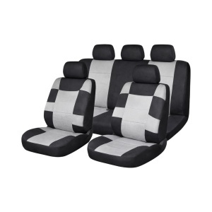 Set huse scaune auto universale Negru-Gri, material textil, fata + spate 9 piese, DISVG52