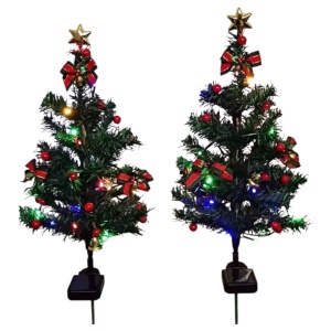 Set Lampă Solară – 2 Brăduți de Crăciun, LED Color, 75 cm, IP65, pentru Grădină și Terasă