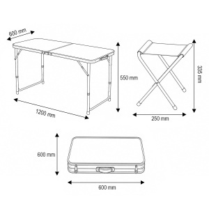 Set masa pliabila camping cu 4 scaune din aluminiu, portabila tip valiza, reglabila pe inaltime 120x60cm Breckner Germany, BRECKNER GERMANY, BK99229 - Img 5