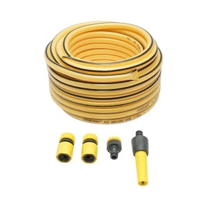 Set rola 22.5m furtun gradina PVC impletit 1/2 inch cu duza stropit reglabila, conectori si adaptor robinet 3/4-1/2 inch Crownman, CROWNMAN, DISUF69