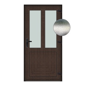 Usa T-Model, PVC & termopan, 80x180cm, tabac (wenge), dreapta, Klass, 7cm, 6 camere, sticla mata nisip alb