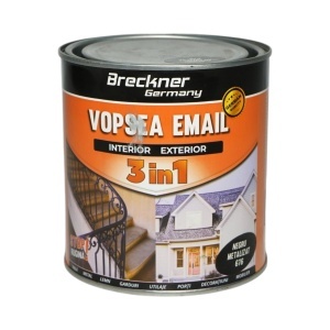 Vopsea email anticoroziva 3 in 1 negru metalizat 676 pe baza de solvent 1L, direct pe rugina, interior si exterior Breckner Germany, BK89032