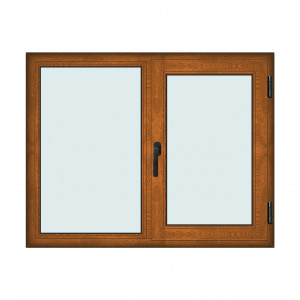 Fereastra 140x110cm, 2 canate, maro, stejar auriu, dreapta si rabatare, Klass, 7cm, 6 camere, 2 garnituri - Img 1