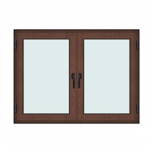 Fereastra 160x120cm, 2 canate, maro, nuc, 2 deschideri si rabatare, cu montant fix, Klass, 7cm, 6 camere, 2 garnituri - Img 1