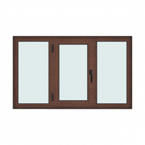 Fereastra 180x110cm, 3 canate, maro, nuc, stanga si rabatare, Klass, 7cm, 6 camere, 2 garnituri - Img 1