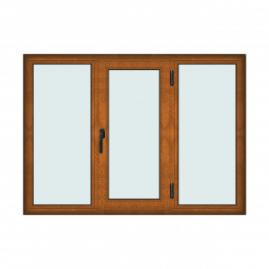 Fereastra 180x130cm, 3 canate, maro, stejar auriu, dreapta si rabatare, Klass, 7cm, 6 camere, 2 garnituri - Img 1