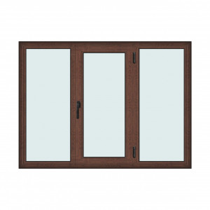 Fereastra 190x140cm, 3 canate, maro, nuc, dreapta si rabatare, Klass, 7cm, 6 camere, 2 garnituri - Img 1