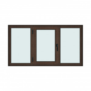 Fereastra 200x110cm, 3 canate, wenge (tabac), stanga si rabatare, Klass, 7cm, 6 camere, 2 garnituri - Img 1