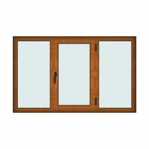 Fereastra 210x130cm, 3 canate, maro, stejar auriu, dreapta si rabatare, Klass, 7cm, 6 camere, 2 garnituri