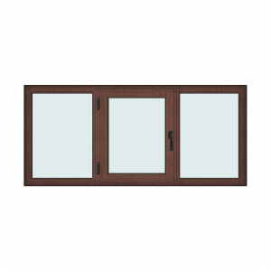 Fereastra 220x100cm, 3 canate, maro, nuc, stanga si rabatare, Klass, 7cm, 6 camere, 2 garnituri