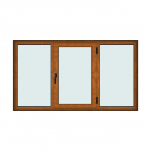 Fereastra 230x130cm, 3 canate, maro, stejar auriu, dreapta si rabatare, Klass, 7cm, 6 camere, 2 garnituri