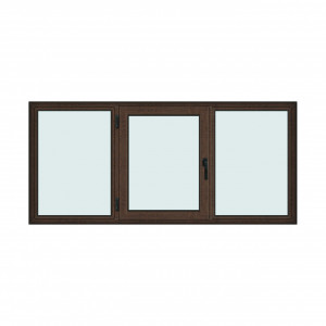 Fereastra 240x110cm, 3 canate, wenge (tabac), stanga si rabatare, Klass, 7cm, 6 camere, 2 garnituri - Img 1