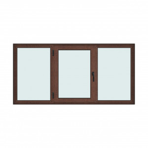 Fereastra 240x120cm, 3 canate, maro, nuc, stanga si rabatare, Klass, 7cm, 6 camere, 2 garnituri - Img 1