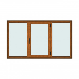 Fereastra 240x140cm, 3 canate, maro, stejar auriu, dreapta si rabatare, Klass, 7cm, 6 camere, 2 garnituri - Img 1