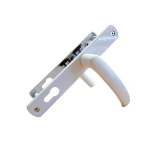 Maner usa, aluminiu, cu arc, latime sild 35mm, interax 85mm, alb, reversibil, tija si suruburi incluse, Glasspandoor - Img 1