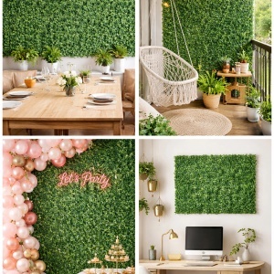 Panou gard viu artificial verde decorativ cu frunze mici 40x60x3cm, BK99235 - Img 3