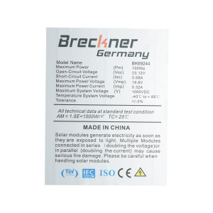 Panou solar fotovoltaic 100W polycristalin 1200x550x30mm, Cod: BK69244, Brand: BRECKNER GERMANY - Img 4