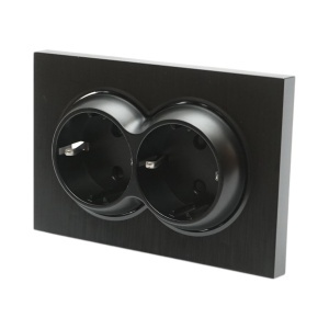 Priza schuko dubla neagra incastrata 220V, 16A, ABS 83x150mm, DISRP41