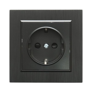 Priza schuko neagra incastrata 220V, 16A, ABS 80x80mm, DISRP39 - Img 2