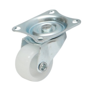 Roata pivotanta 25x14mm fara frana, polipropilena alba, placa otel 39x33mm 10kg, DISVF85