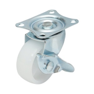 Roata pivotanta 40x17mm cu frana, polipropilena alba, placa otel 45x38mm 20kg, DISVF97
