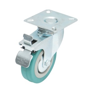 Roata pivotanta 75x21mm cu frana, cauciuc plin albastru, placa otel 65x65mm 45kg, DISVF82