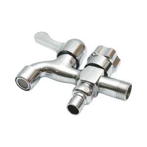 Robinet apa dublu de serviciu, montaj perete, otel inoxidabil, crom lucios, Cod: DISSY46 - Img 3
