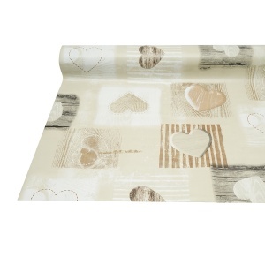 Rola fata de masa decorativa PVC 1.37x20m, grosime 0.18mm, textil 45 g/mp, model inimi crem Breckner Germany - Img 5