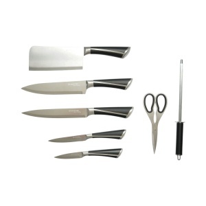 Set cutite bucatarie 8 piese cu suport rotativ acrilic, foarfeca si pila ascutit, lama otel 3Cr13, maner otel 18/0 negru Breckner Germany, AAA383 - Img 3