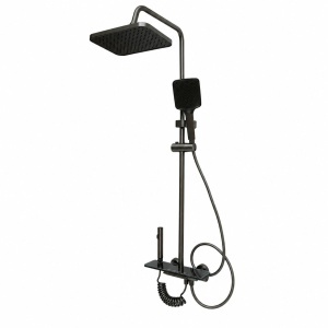 Set dus multifunctional cu termostat, afisaj digital temperatura, 4 functii de curgere a apei, pipa cada, dus dreptunghiular tip ploaie, para de dus, dus bideu, grafit mat, aluminiu, DISVM23