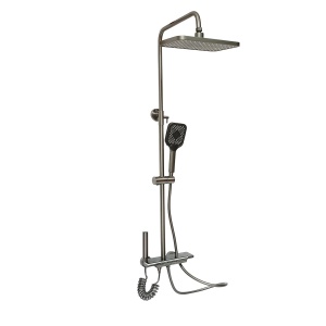 Set dus multifunctional cu termostat, afisaj digital temperatura apa, 4 functii de curgere a apei, pipa cada, dus dreptunghiular, dus de mana, dus bideu, gri, Cod: BK79263 - Img 1