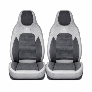 Set huse scaune auto Premium Crem-Gri universale, design sport ergonomic, piele ecologica cu insertii textile, fata + spate 11 piese, DISVG57 - Img 2