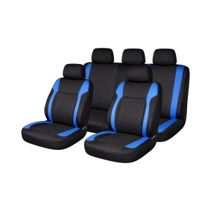 Set huse scaune auto universale Negru-Albastru Diamond, piele ecologica matlasata cu textil, fata + spate 9 piese, DISVG53